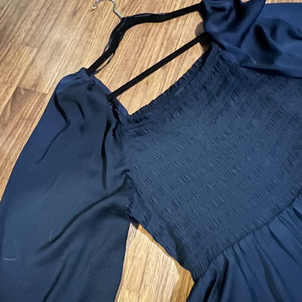 Gap XL, navy satin, square neck smocked top, 3/4 sleeved, midi dress